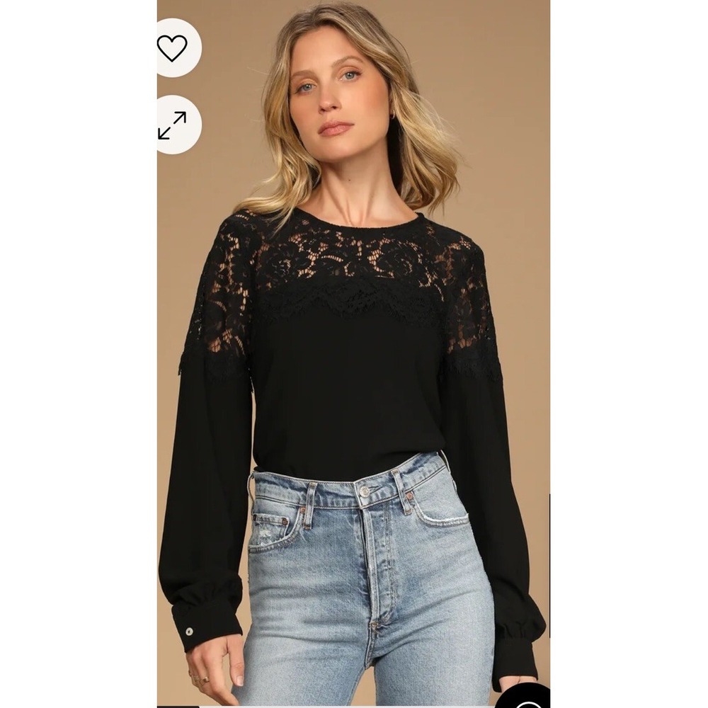 Lulu's‎ Picture This Black Long Sleeve Lace Top Size Medium